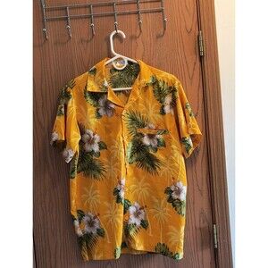V.H.O. Hawaiian Shirt Men's Medium Yellow Leaves